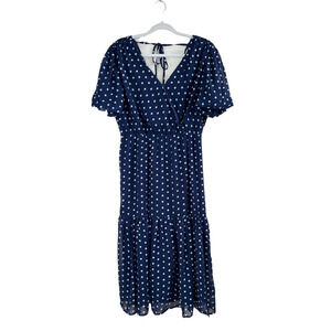NWT Umimi Blue Polka-dotted Sundress Dress V-Neck Flowy Large